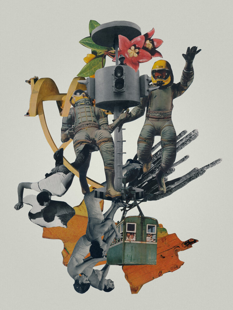 "and as infinity lay broken: is a piece of cut paper collage art by American artist and musician Mighty Joe Castro